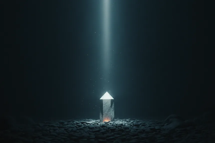 A luminous form resolving under a single shaft of light in the deep — reading what a model truly is.